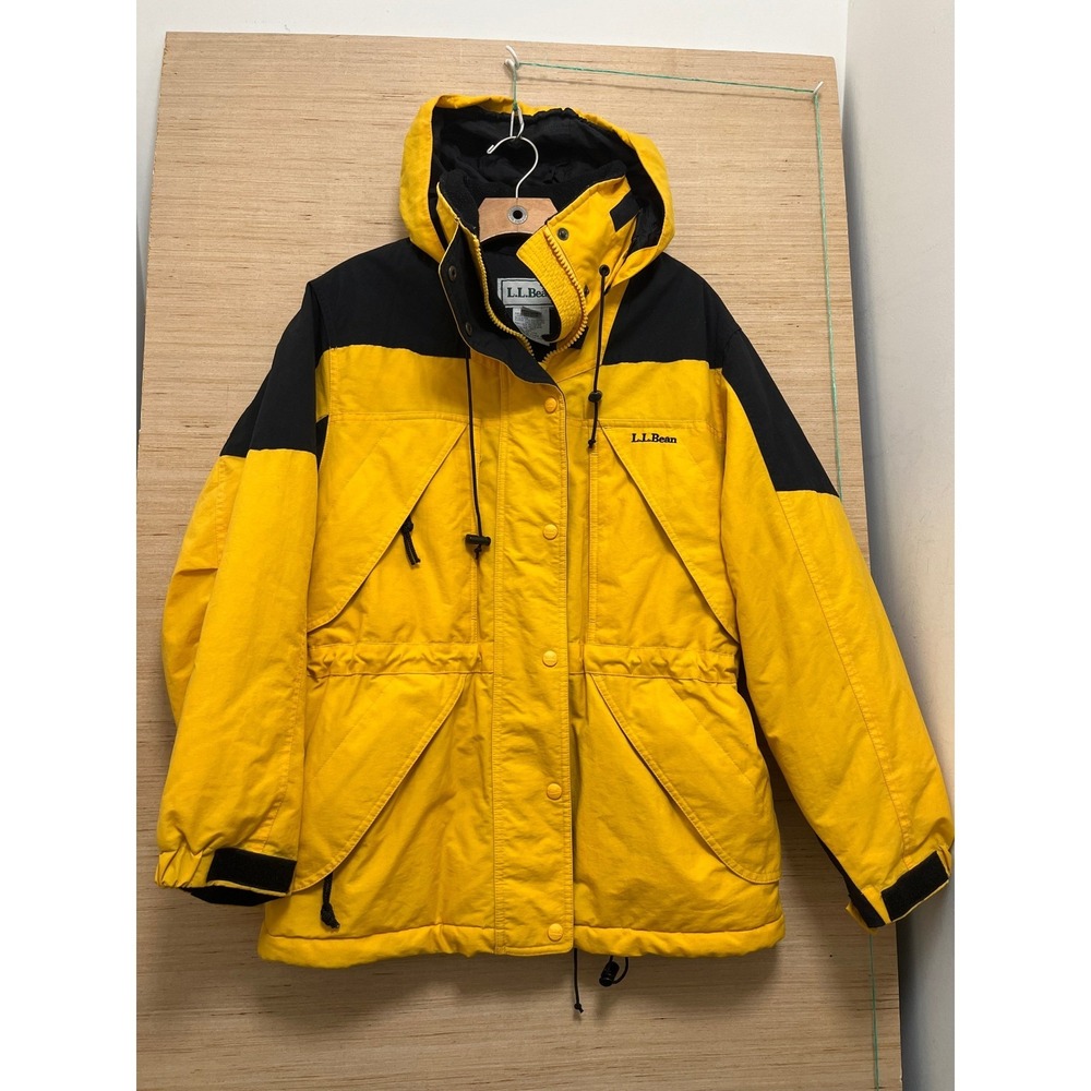 LL Bean Womens Petite Small Yellow Black‎ Hooded Winter Jacket Parka